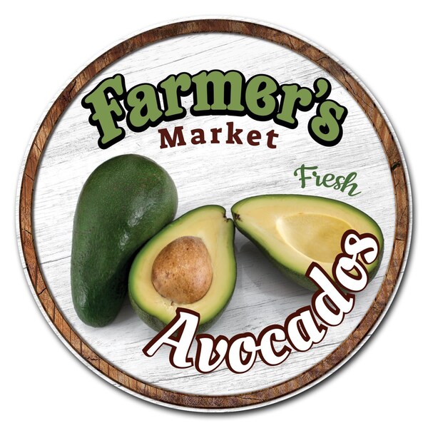 Corrugated Plastic Sign With Stakes 24in Circular-Farmers Market Avocados, C-24-CIR-WS-Avocados